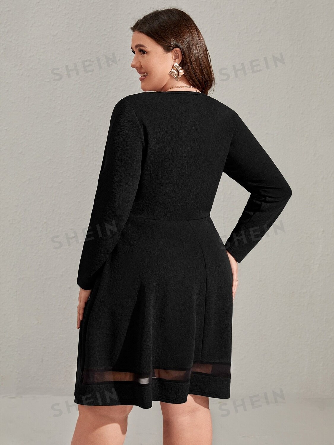 

Clasi Юбка больших размеров, расклешенный низ, вставка из сетчатой ​​ткани Shein, черный