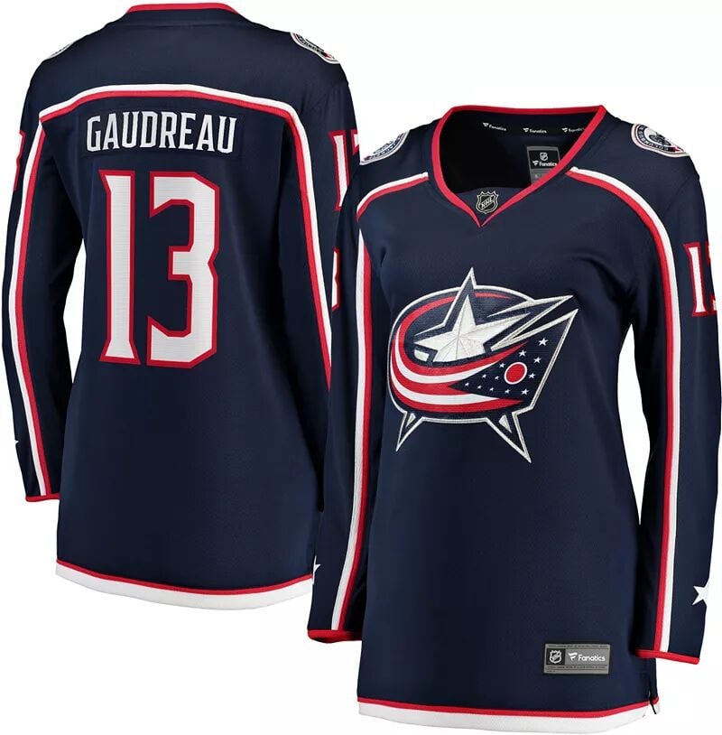 

Женская футболка НХЛ Columbus Blue Jackets Johnny Gaudreau #13 Breakaway Home Replica Джерси