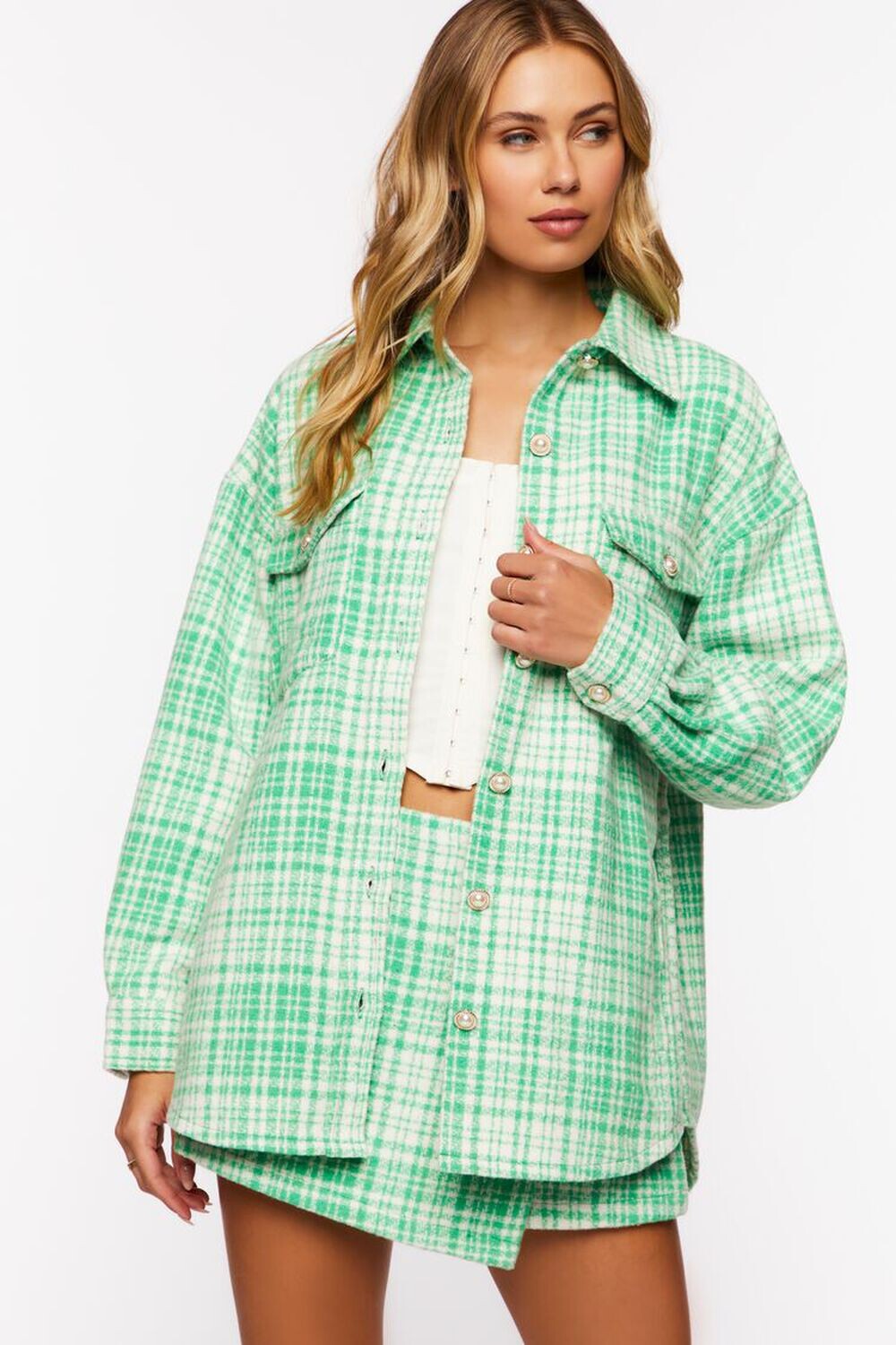 

Клетчатая длинная куртка Forever 21, зеленый