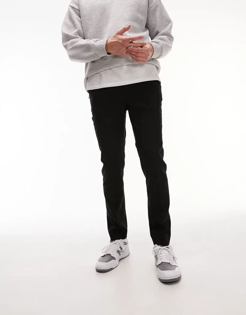 Topman – элегантные, облегающие брюки черного цвета с эластичным поясом