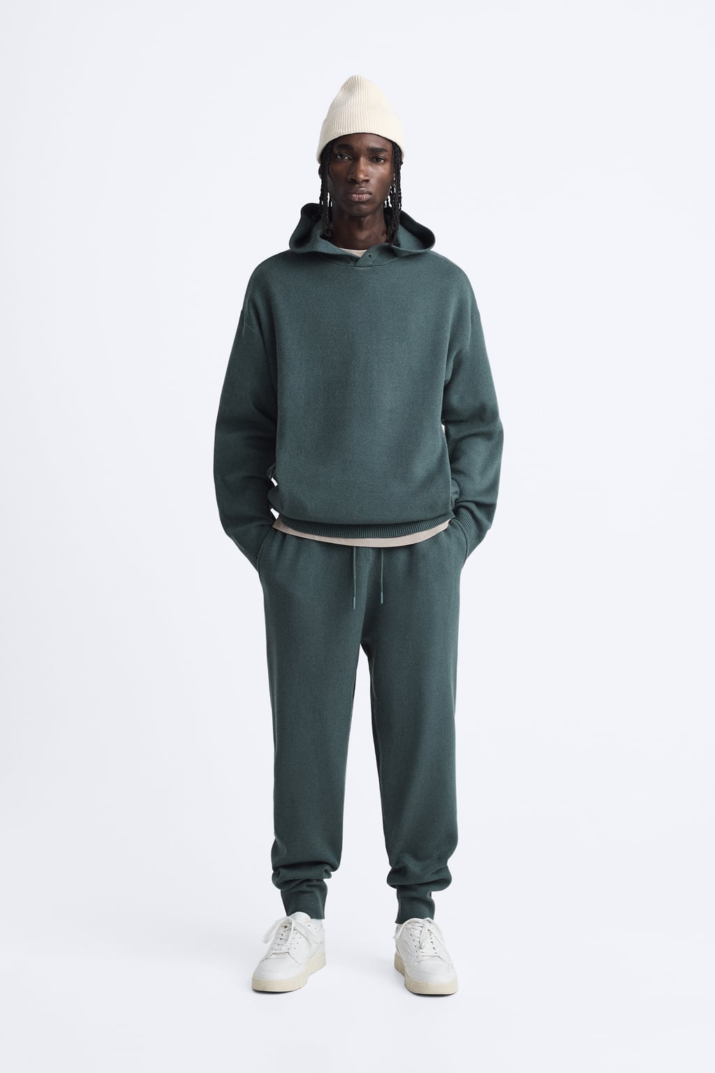 

Вязаная толстовка с капюшоном ZARA, зеленый