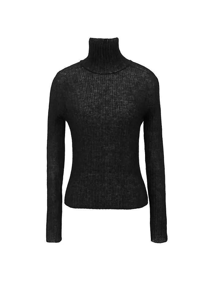 

Топ с высоким воротником из рубчатого трикотажа Saint Laurent, черный