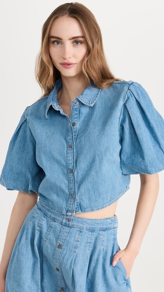 

Рубашка Jonathan Simkhai STANDARD Antonia Deniming Puff Sleeve Cropped