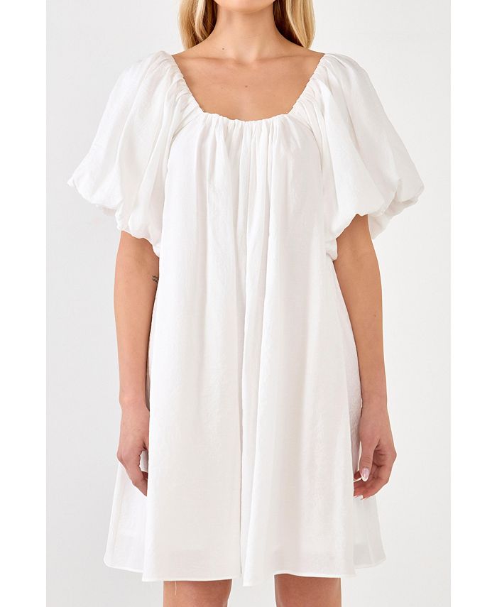 Женское мини-платье со складками и пышными рукавами endless rose, белый