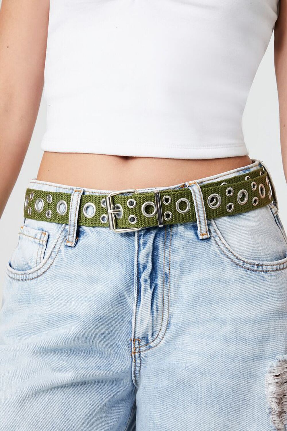 

Набедренный ремень с люверсами из ткани Grosgrain Forever 21, оливковый
