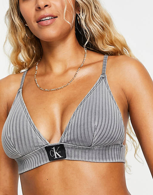 

Серый бикини-топ с фиксированными треугольными чашечками в рубчик Calvin Klein