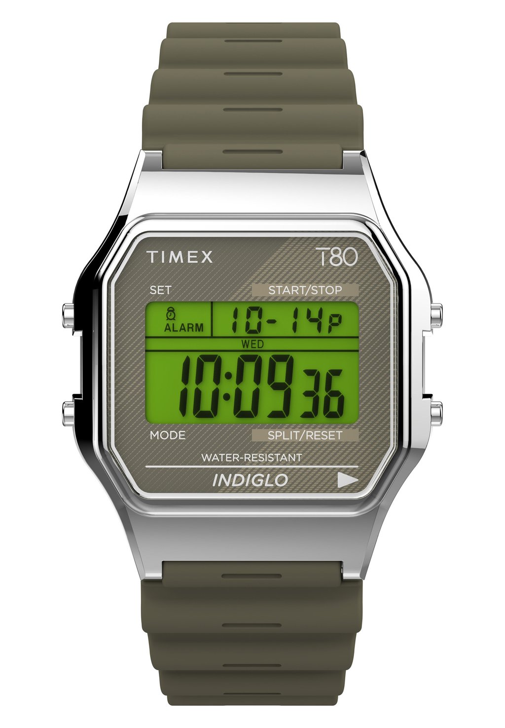 цена Цифровые часы TIMEX T80 34MM RESIN STRAP WATCH, цвет green