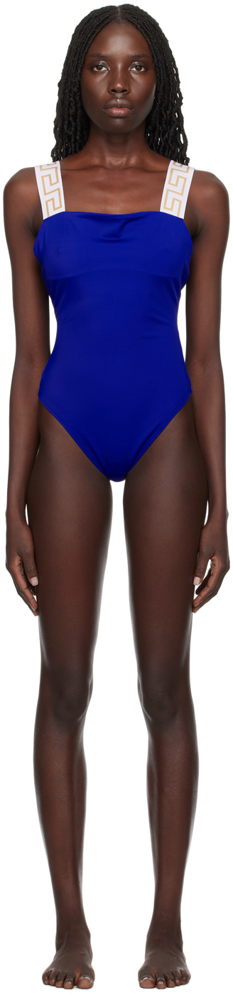 Синий купальник с каймой Greca Versace Underwear