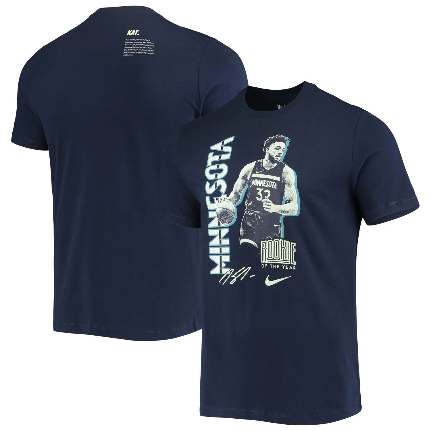 

Мужская футболка Nike Karl-Anthony Towns Blue Minnesota Timberwolves Select Series «Новичок года» с именем и номером