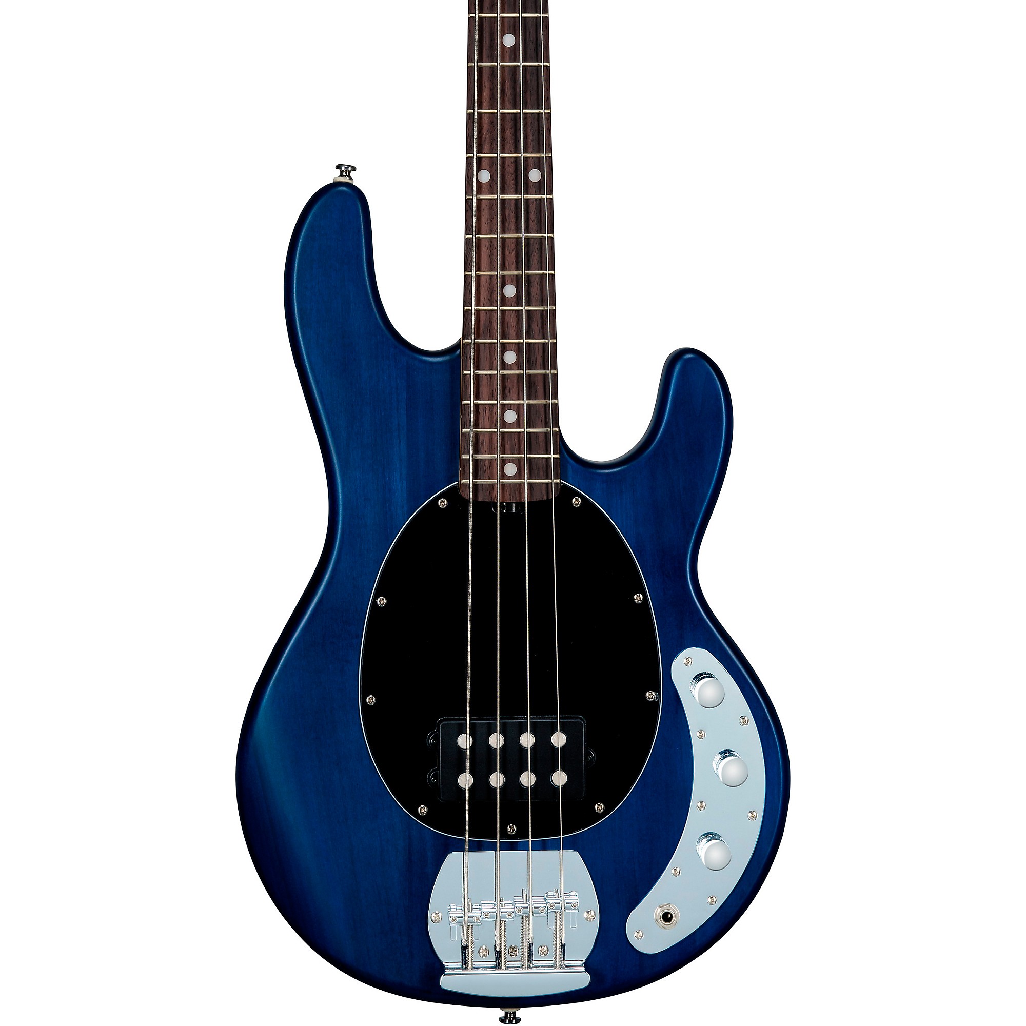 Sterling by Music Man StingRay Ray4 Электрический бас-гитара Satin Transparent Blue Black Pickguard
