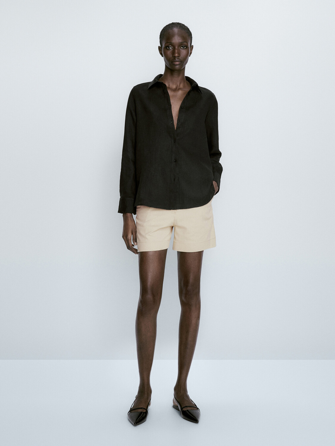 

Шорты-бермуды из хлопка с отстрочкой Massimo Dutti, цвет камня