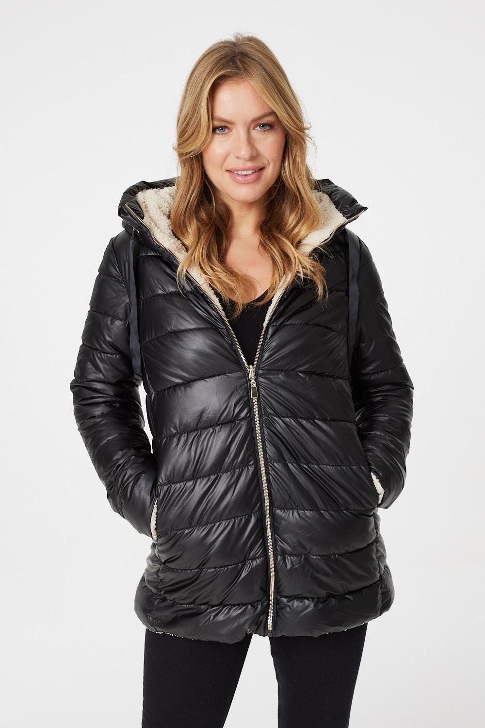 Двустороннее стеганое плюшевое пальто Izabel London, черный женское зимнее пальто из искусственного лисьего меха разноцветное утепленное повседневное универсальное пальто с v образным вырезом 2024