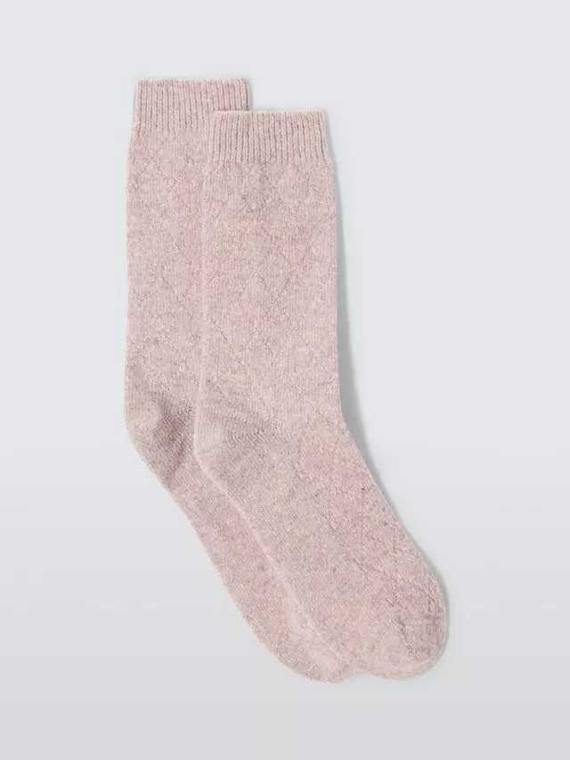 

Носки John Lewis Diamond Cable Knit Wool Silk Blend Ankle, цвет blush