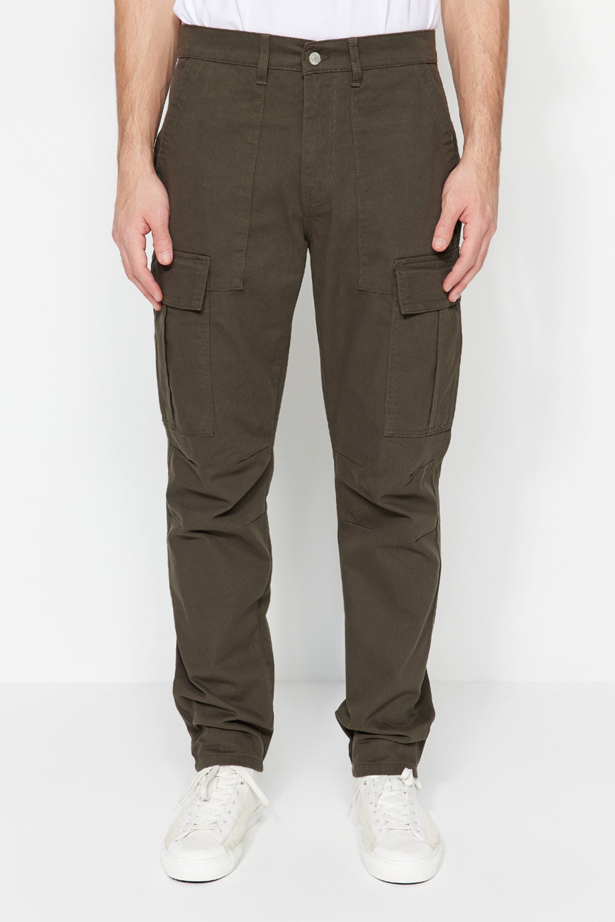 Брюки Trendyol карго, темно-зеленый брюки карго размер 50 зеленый коричневый