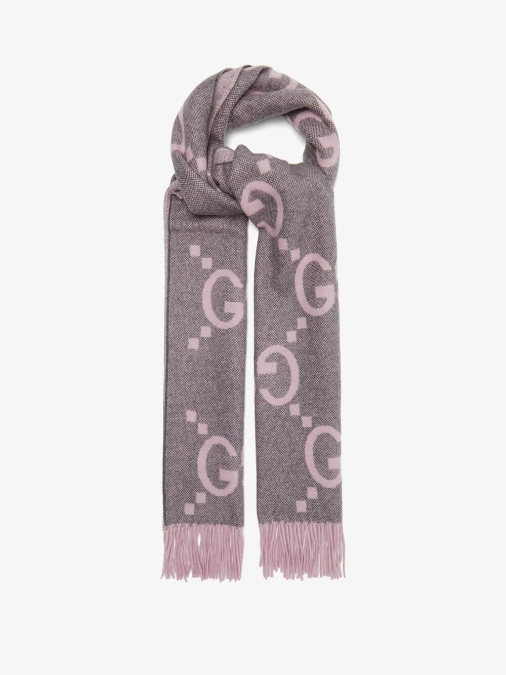 

Кашемировый шарф с жаккардовым логотипом gg Gucci, серый