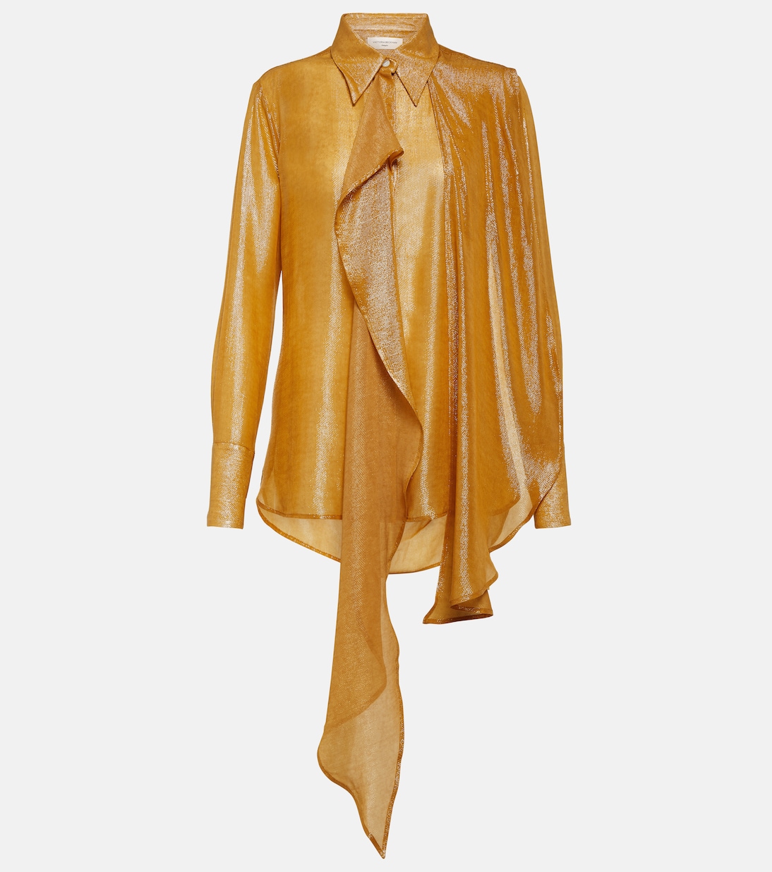 Блузка из ламе с драпировкой и воротником-стойкой Victoria Beckham, желтый фотографии