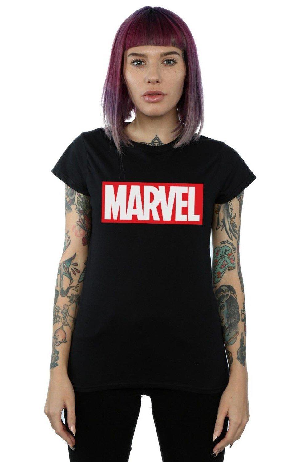 классическая футболка с логотипом box marvel черный Классическая хлопковая футболка с логотипом Marvel Comics, черный