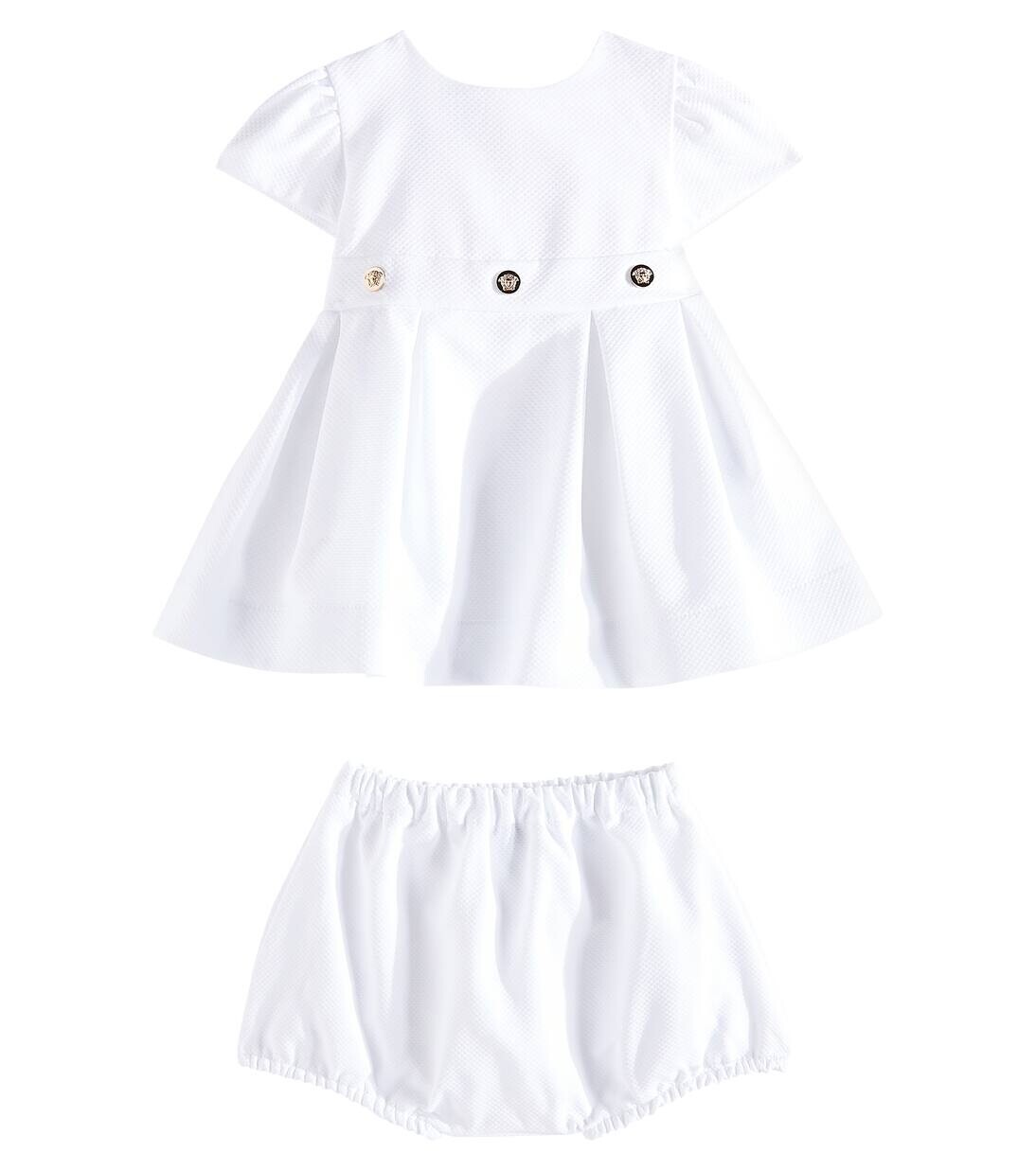 

Комплект из хлопкового пике-платья и панталон Versace Kids, цвет bianco ottico