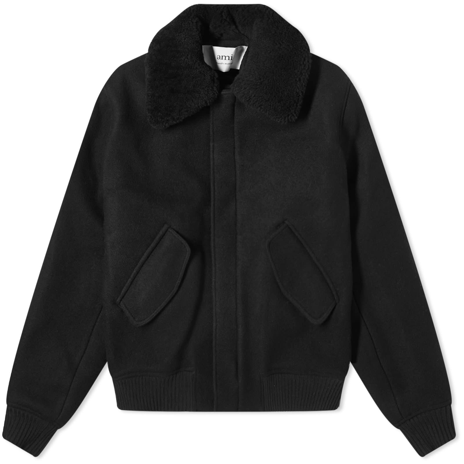 Куртка Ami Paris Shearling Collar Wool, черный двусторонняя шерстяная куртка ami paris