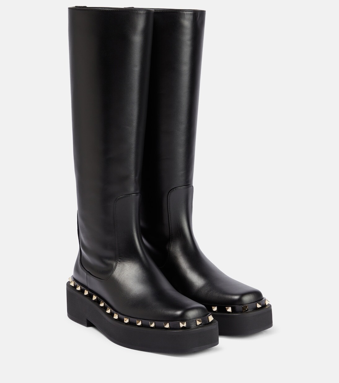 

Кожаные ботинки rockstud до колена Valentino Garavani, черный