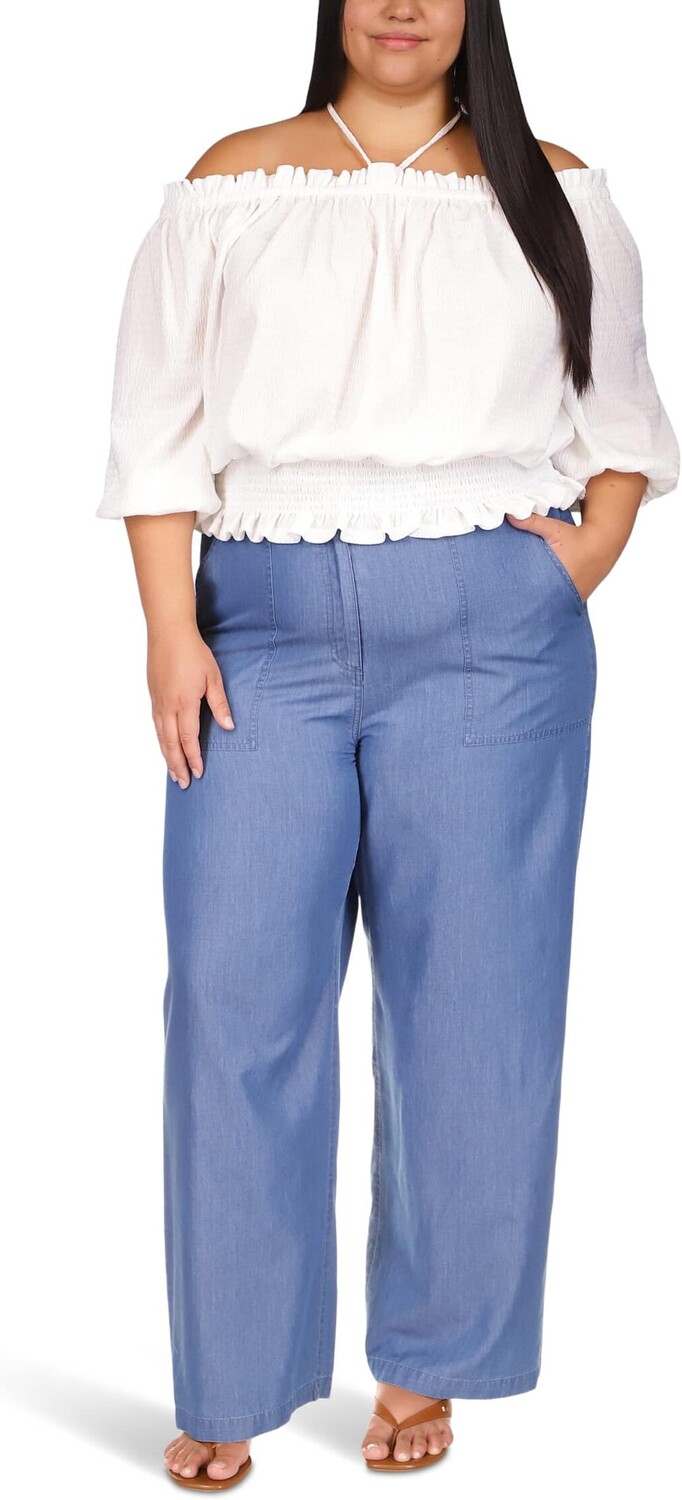 

Широкие брюки из шамбре больших размеров MICHAEL Michael Kors, цвет Light Cadet Wash