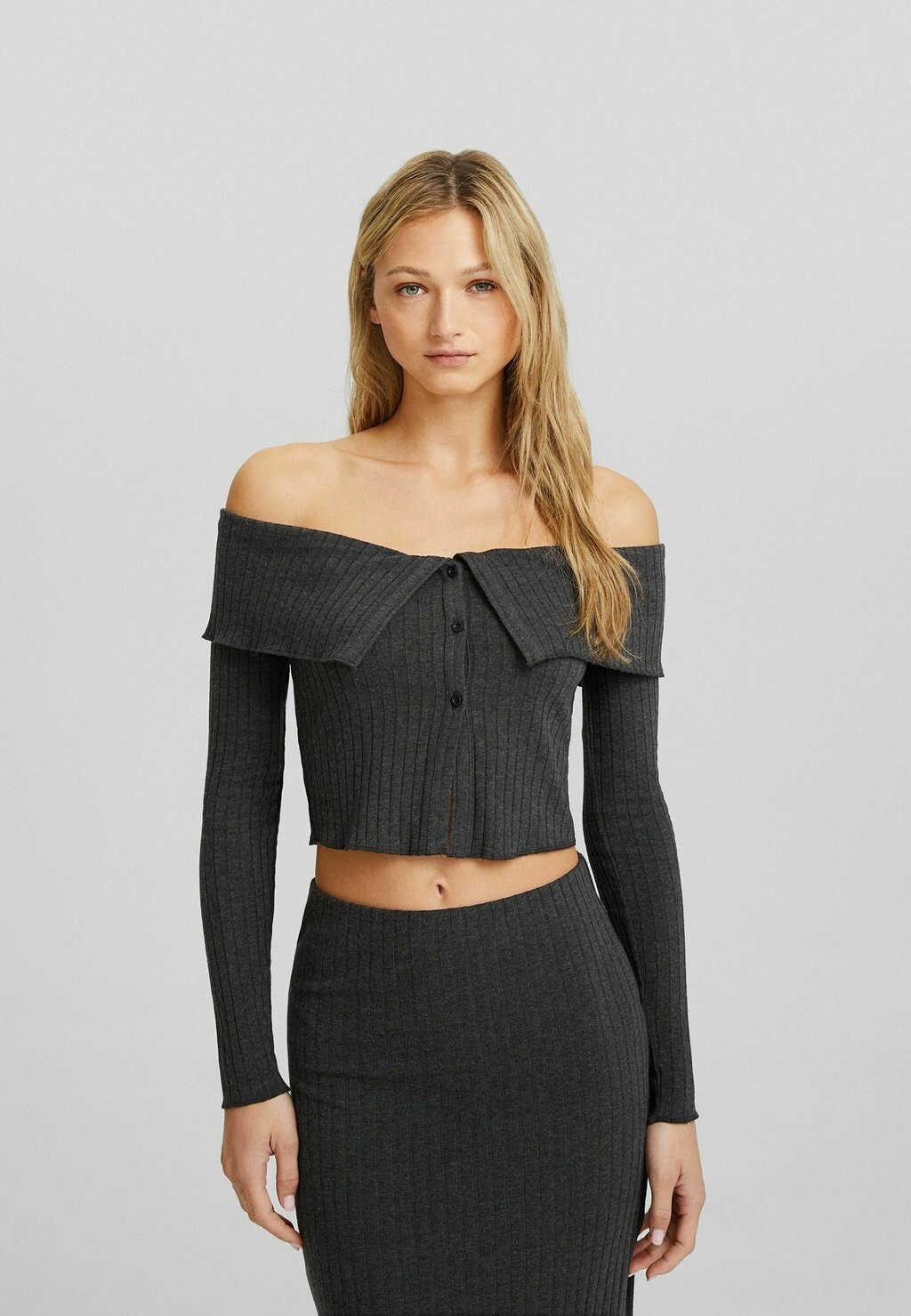 

Кардиган Long Sleeve Bershka, цвет mottled grey