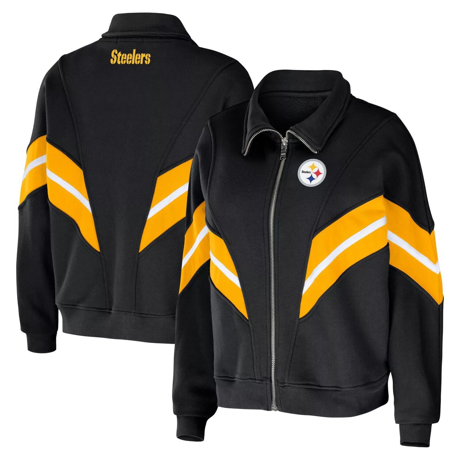 

Женская одежда Erin Andrews Черная куртка с молнией во всю длину из пряжи Pittsburgh Steelers Yarn Dye Stripe, Черный