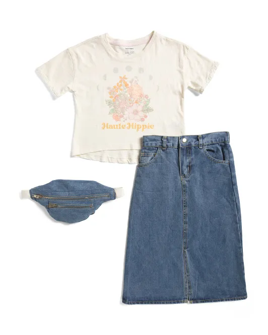 

Комплект из топа для девочек и джинсовой юбки-миди с поясной сумкой Haute Hippie Style, цвет Sweet Corn