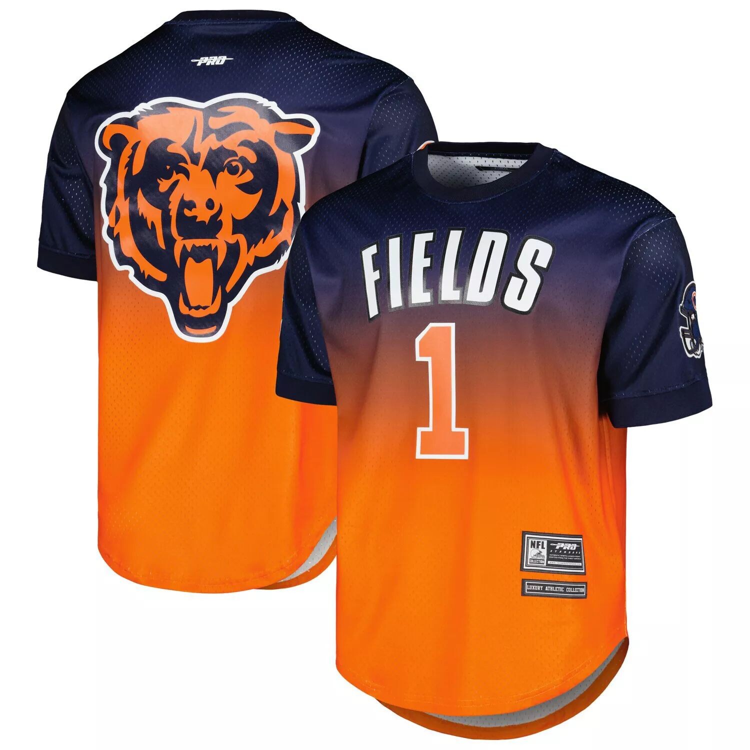 

Мужская футболка Pro Standard Justin Fields Navy Chicago Bears с именем и номером игрока в сетку с эффектом омбре