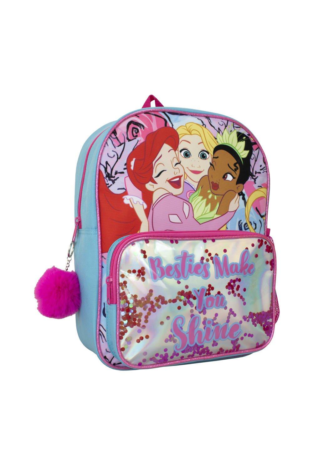 Рюкзак принцессы с помпоном с изображением Ариэль Рапунцель и Тианы Disney, синий рюкзак коллекции принцесса от disney