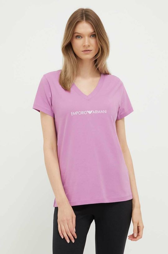 Хлопковая футболка для отдыха Emporio Armani Underwear, розовый