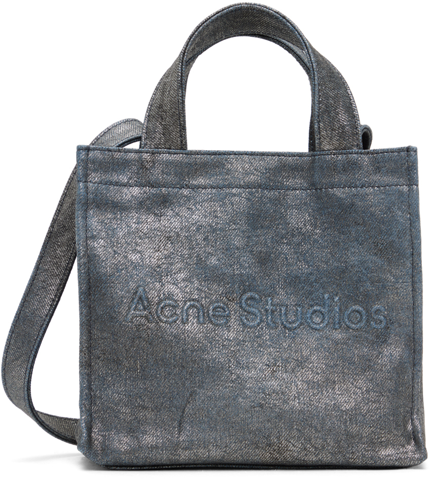 Миниатюрная сумка через плечо серебристо-синего цвета с логотипом Acne Studios