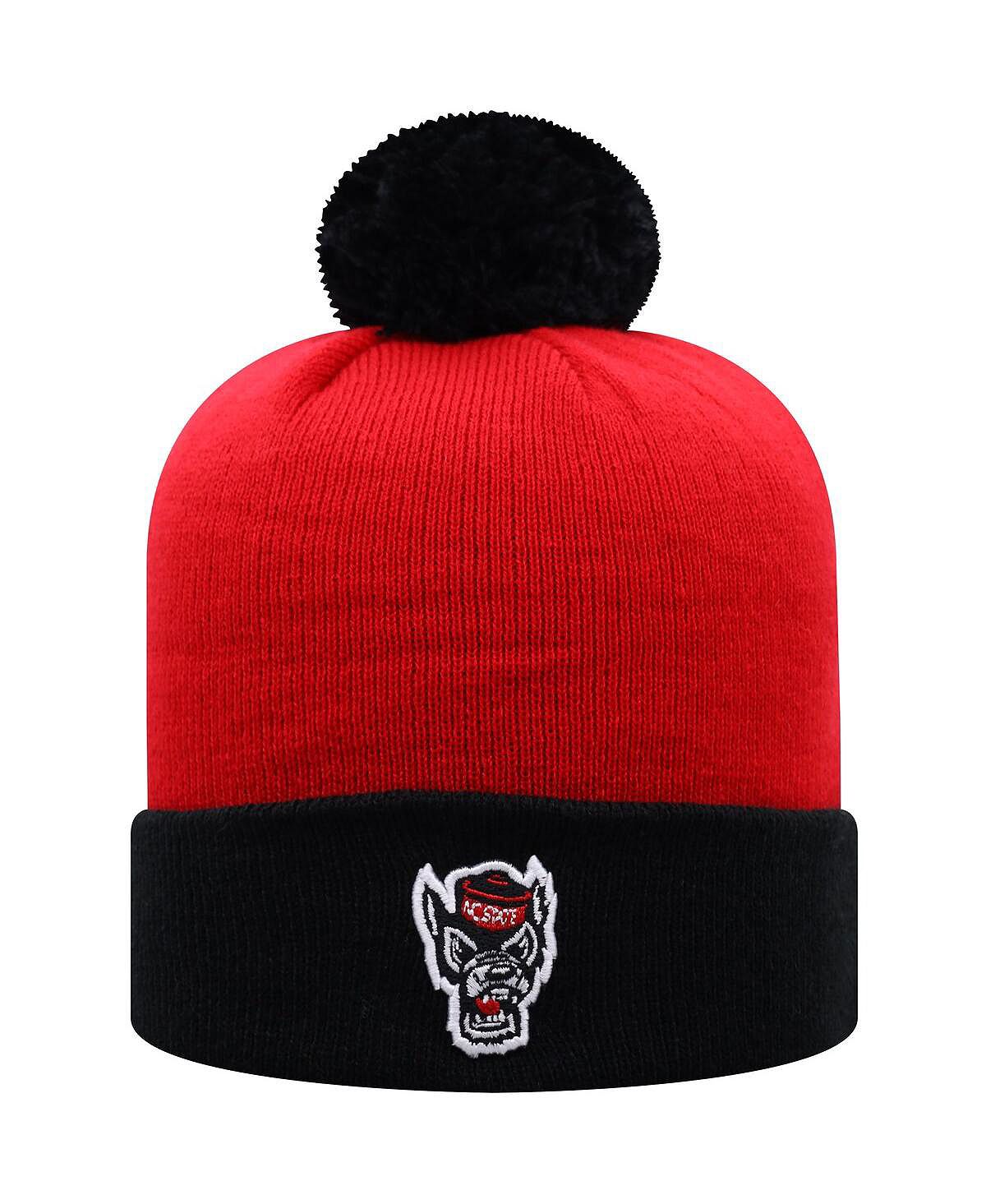 Мужская красно-черная двухцветная вязаная шапка с манжетами и помпоном NC State Wolfpack Core Top of the World