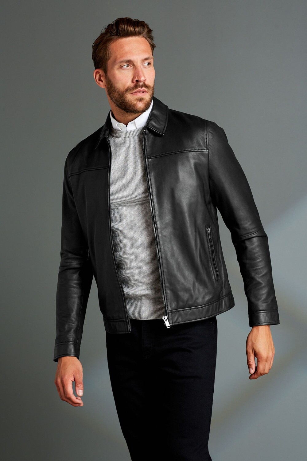

Кожаная куртка Harrington с фирменным воротником Next, черный
