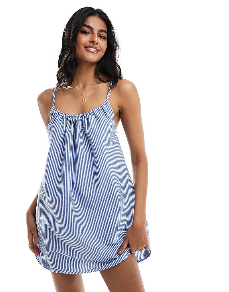 

ASOS DESIGN – Синее платье А-силуэта в полоску на тонких бретелях