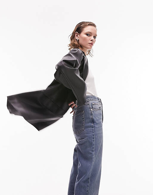 

Черный блейзер из искусственной кожи со швами Topshop