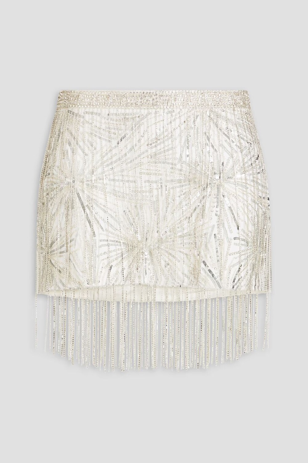 

Юбка мини из крепа Beatrix с бахромой и украшением Retrofête, цвет Off-white