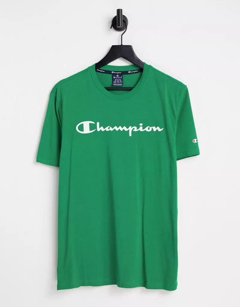 Зеленая футболка с большим логотипом Champion