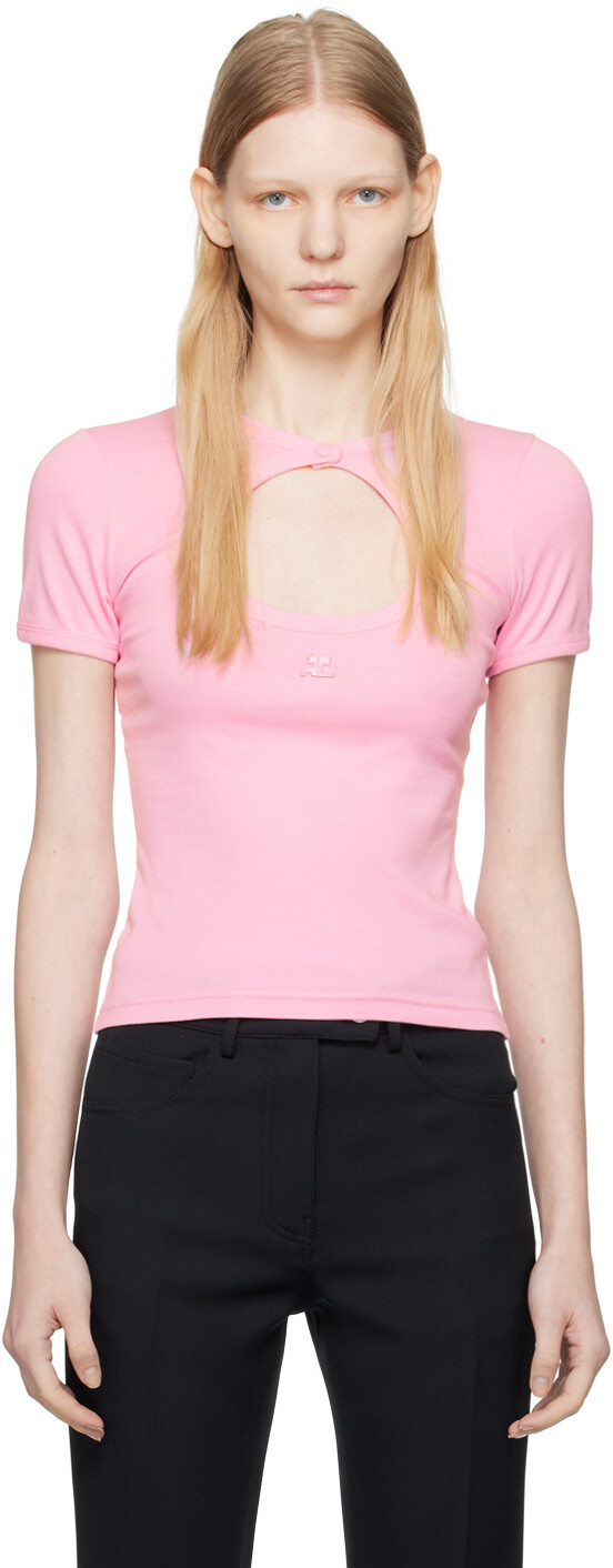 

Розовая футболка с контрастным кругом Courreges, Розовый