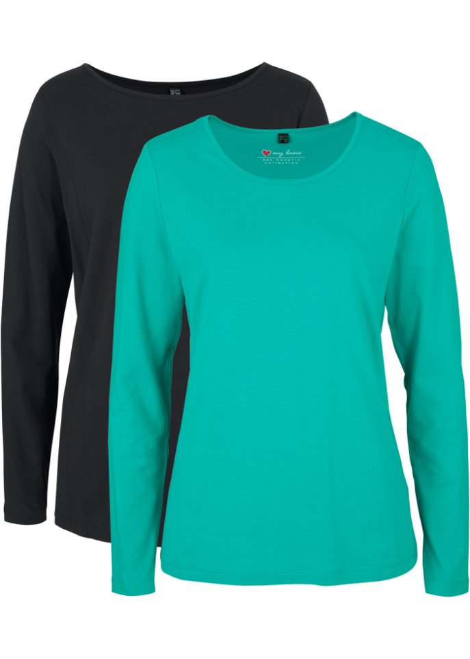 Рубашка с длинными рукавами и круглым вырезом (2 шт в упаковке) Bpc Bonprix Collection, зеленый цена и фото