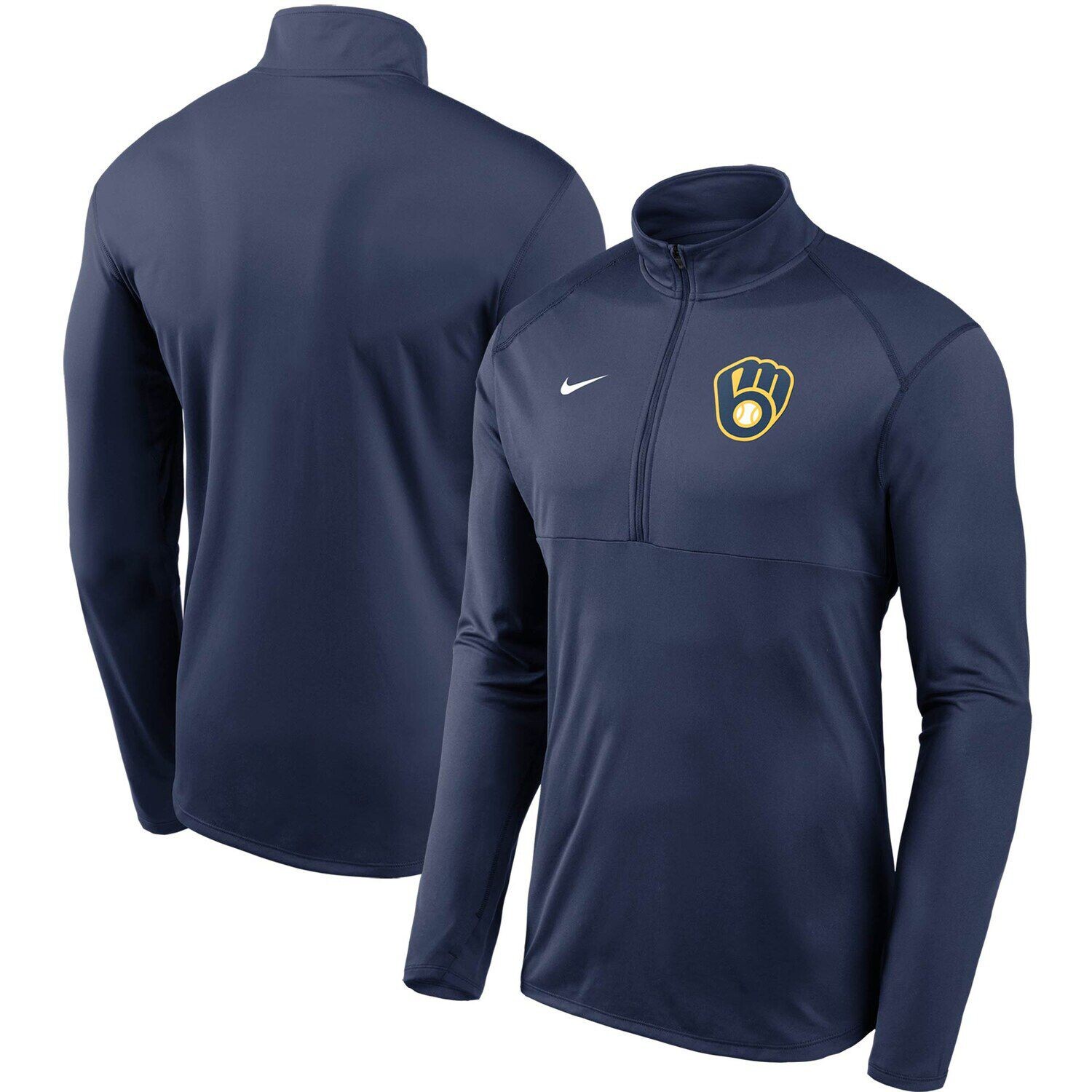 

Мужской темно-синий пуловер с молнией до половины и логотипом команды Milwaukee Brewers Team Element Performance Nike