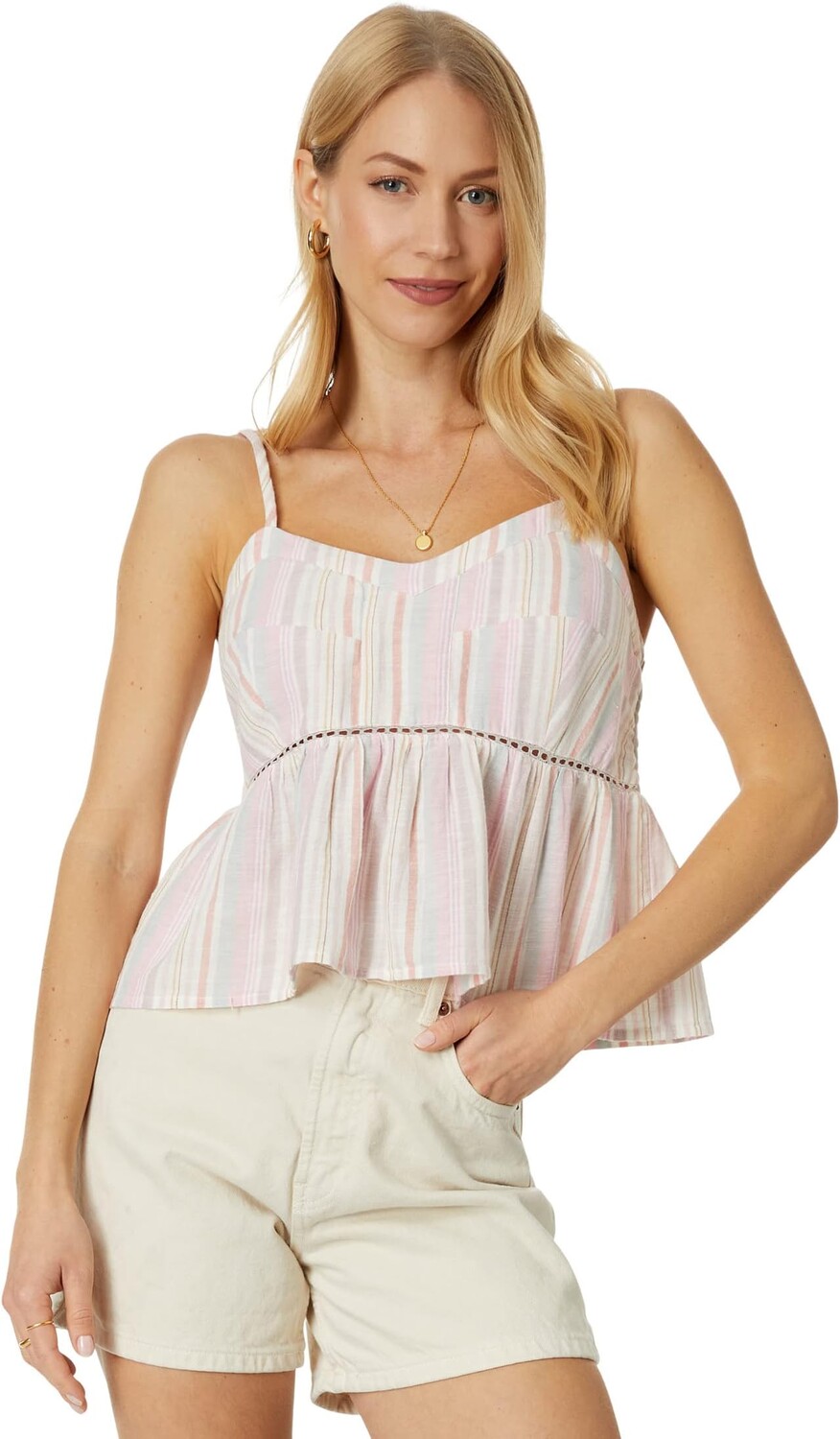 

Укороченная льняная майка в полоску Lucky Brand, цвет Pink Multi