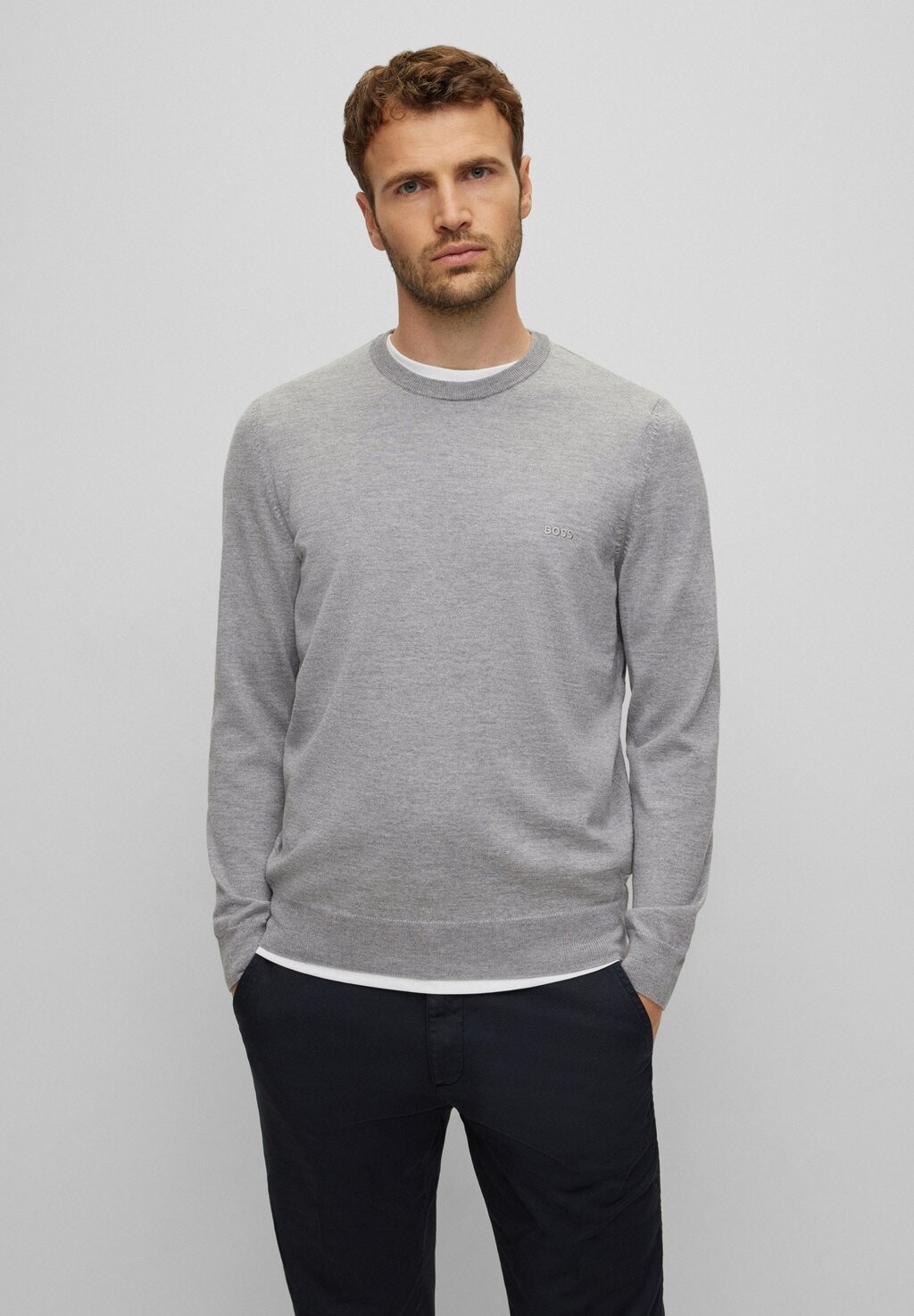 

Свитер BOSS Wool Crew Neck Jumper, серебристый, Серый
