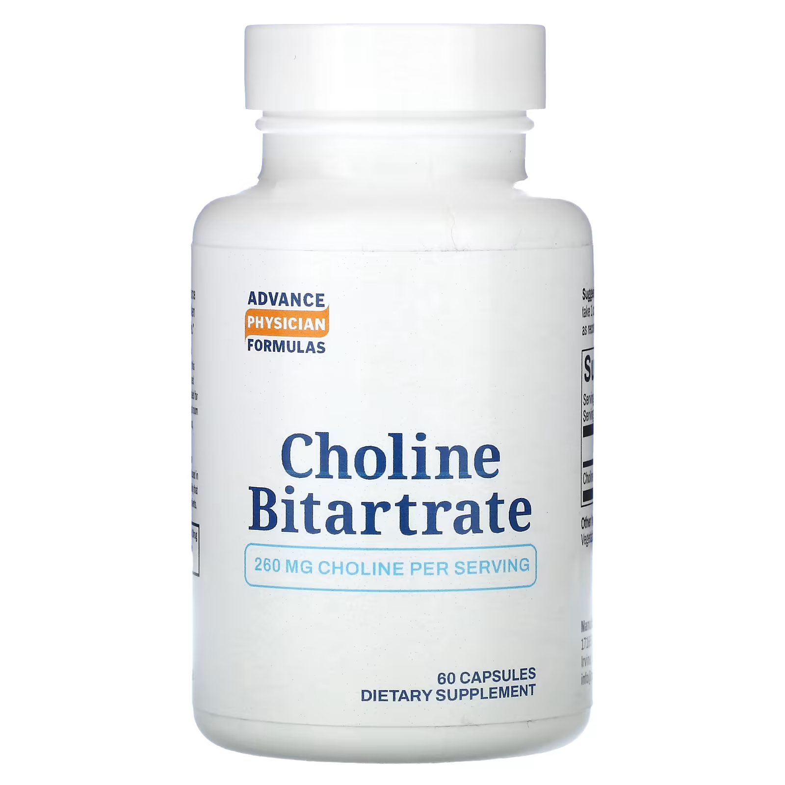 Битартрат холина Advance Physician Formulas Inc. 260 мг, 60 капсул пробиотики dr ohhira s essential formulas inc 60 капсул