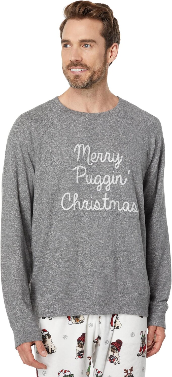 

Merry Puggin' Christmas с круглым вырезом и длинными рукавами P.J. Salvage, цвет Heather Charcoal