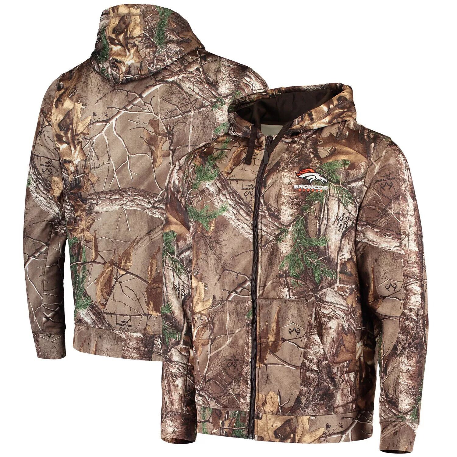 

Мужская флисовая толстовка с молнией во всю длину Dunbrooke Realtree Camo Denver Broncos Trophy Tech