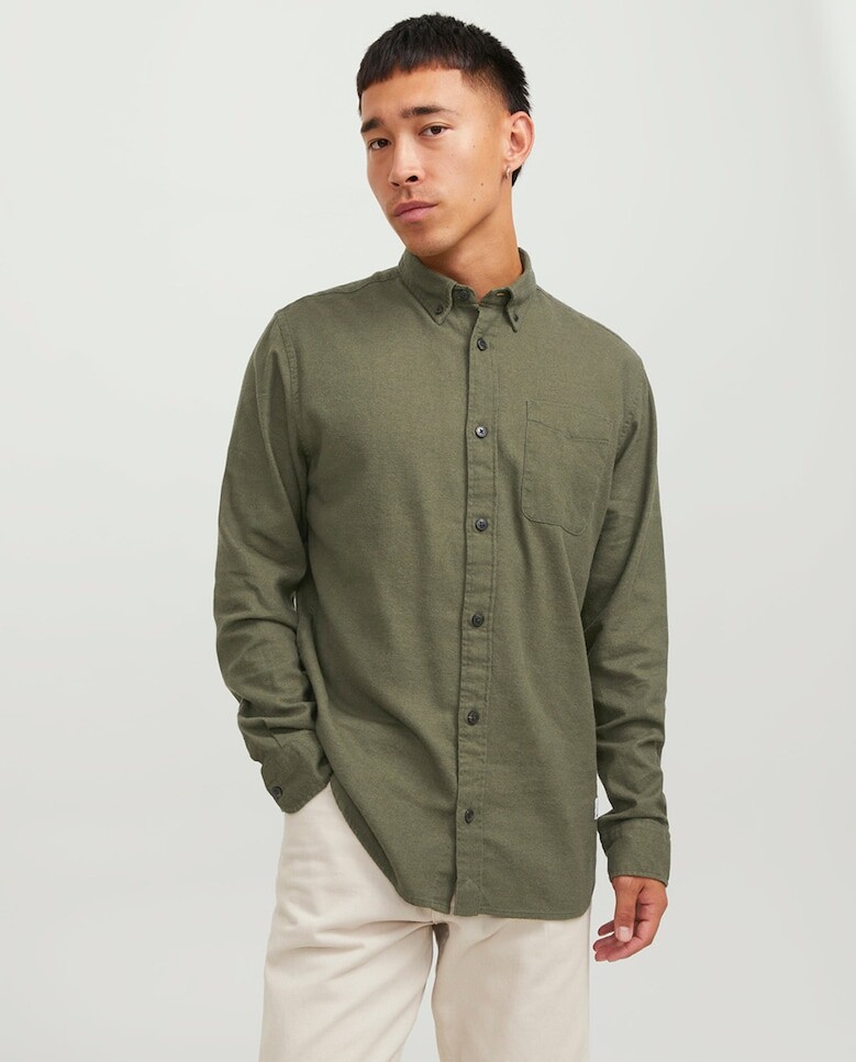 

Мужская однотонная рубашка Jack & Jones, темно-зеленый