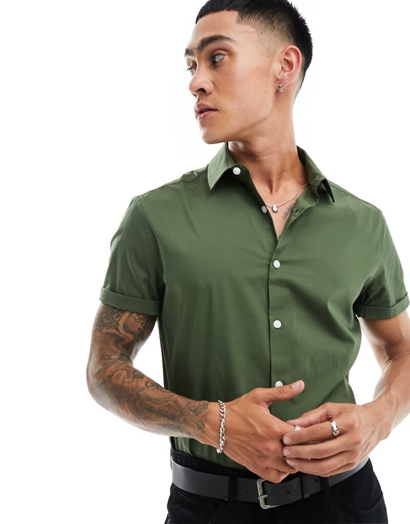 Рабочая рубашка узкого кроя цвета хаки ASOS DESIGN