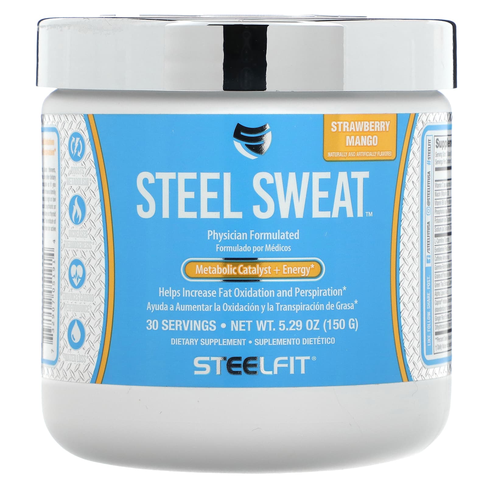 

Steel Sweat, катализатор метаболизма + энергия, клубника и манго, 150 г (5,29 унции), SteelFit