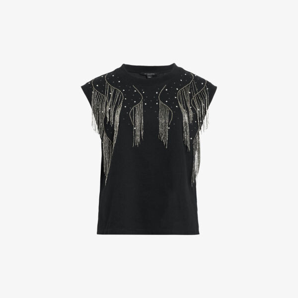 

Майка из хлопкового джерси с кисточками от Lennon Allsaints, черный